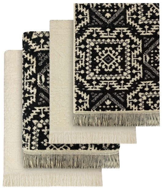 4 Piece Moroccan Towel Set 100% Cotton 500GSM High Absorbency Quick Drying Durable Soft Hand and Bath Towels for Elegant Bathroom Decor