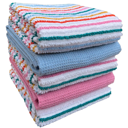 5 Pack Super Absorbent Cotton Kitchen Tea Towels Striped Quick Drying Reusable Ribbed Waffle 45cm x 65cm