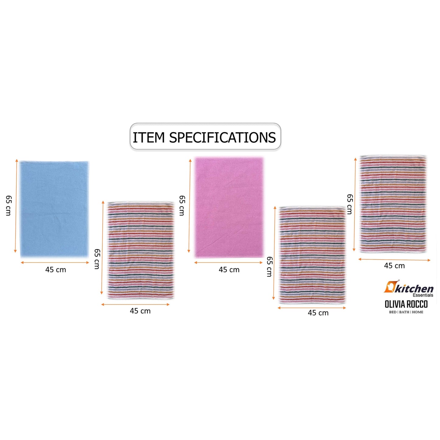 5 Pack Super Absorbent Cotton Kitchen Tea Towels Striped Quick Drying Reusable Ribbed Waffle 45cm x 65cm