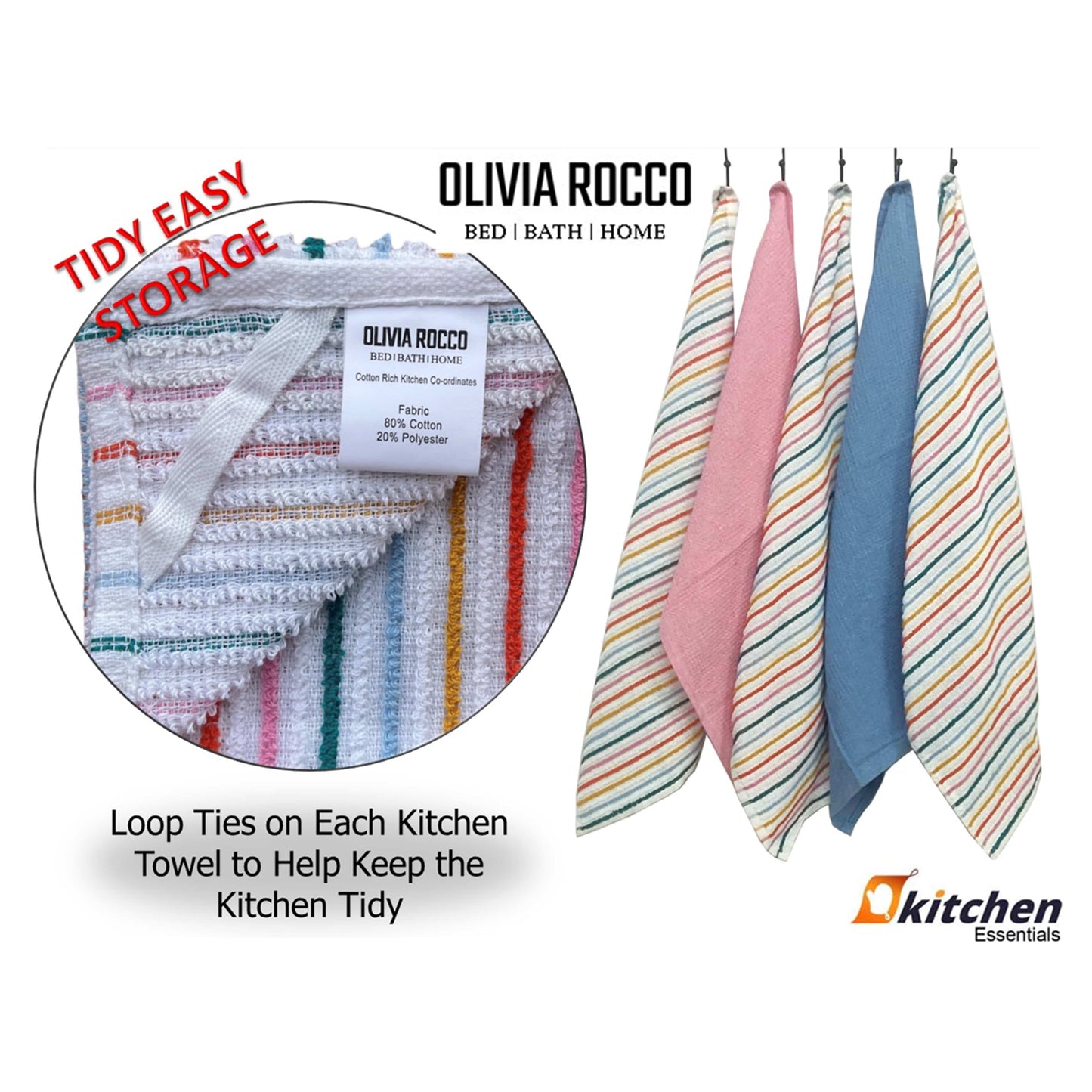 5 Pack Super Absorbent Cotton Kitchen Tea Towels Striped Quick Drying Reusable Ribbed Waffle 45cm x 65cm