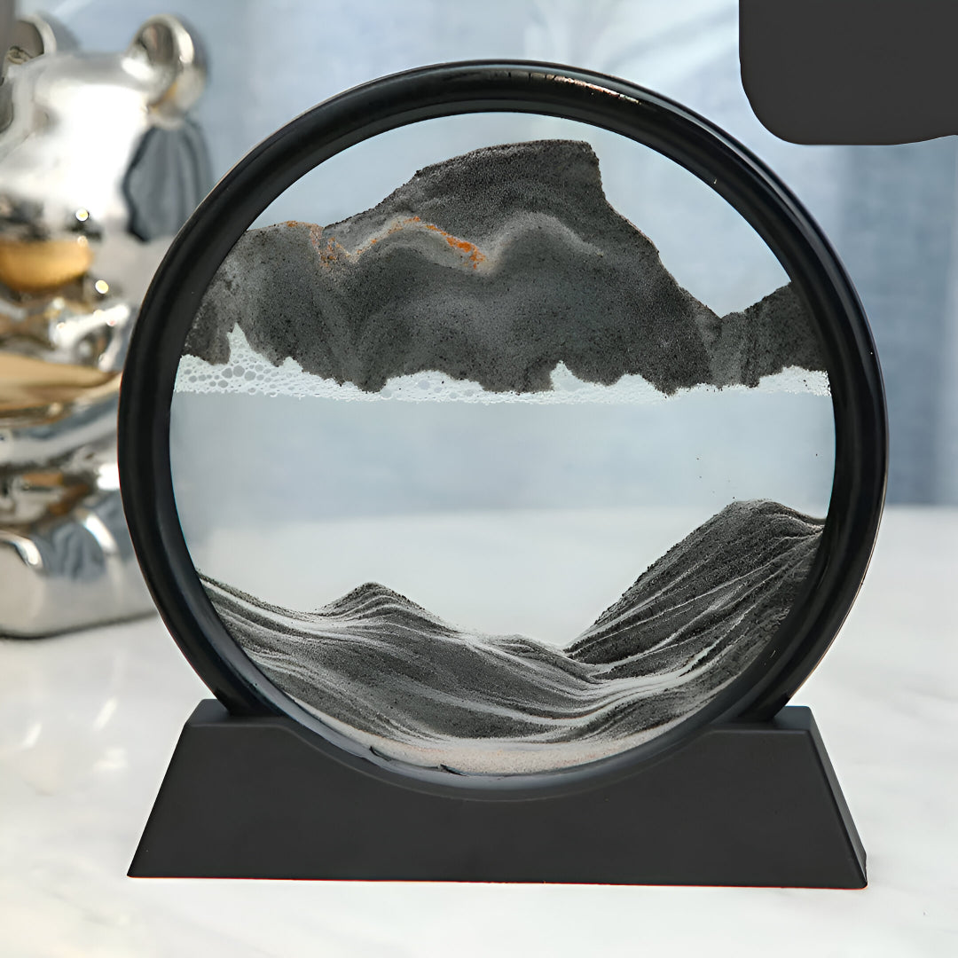 3D Moving Sand Art Frame – Round Glass Sandscape Painting for Office & Home Decor (18cm)