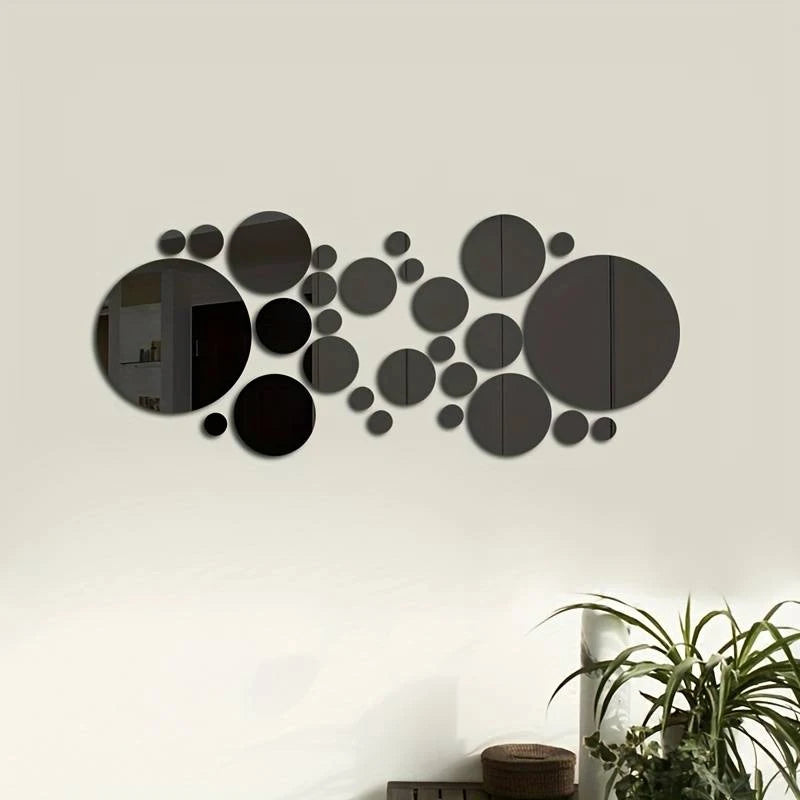 26-Piece 3D Acrylic Mirror Wall Stickers – Round DIY Décor for Bedroom, Living Room, or Office (Silver/Gold)