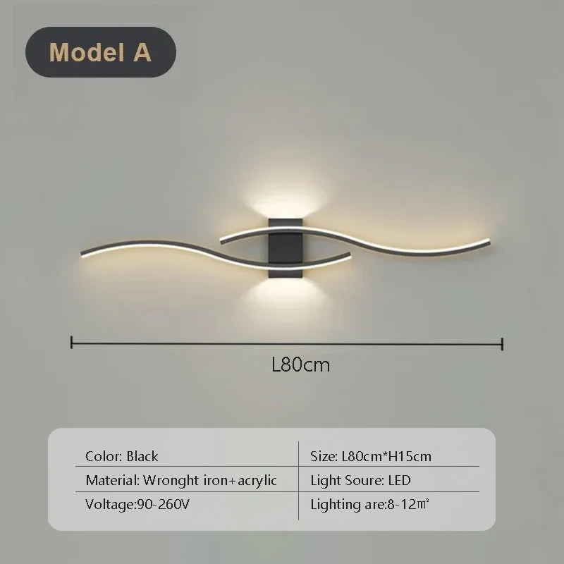 Modern LED Wall Lamp – Remote-Controlled, Dimmable Light for Living Room, Bedroom & Hallways (Black/Gold, 60–100cm)