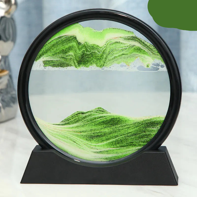 3D Moving Sand Art Frame – Round Glass Sandscape Painting for Office & Home Decor (18cm)