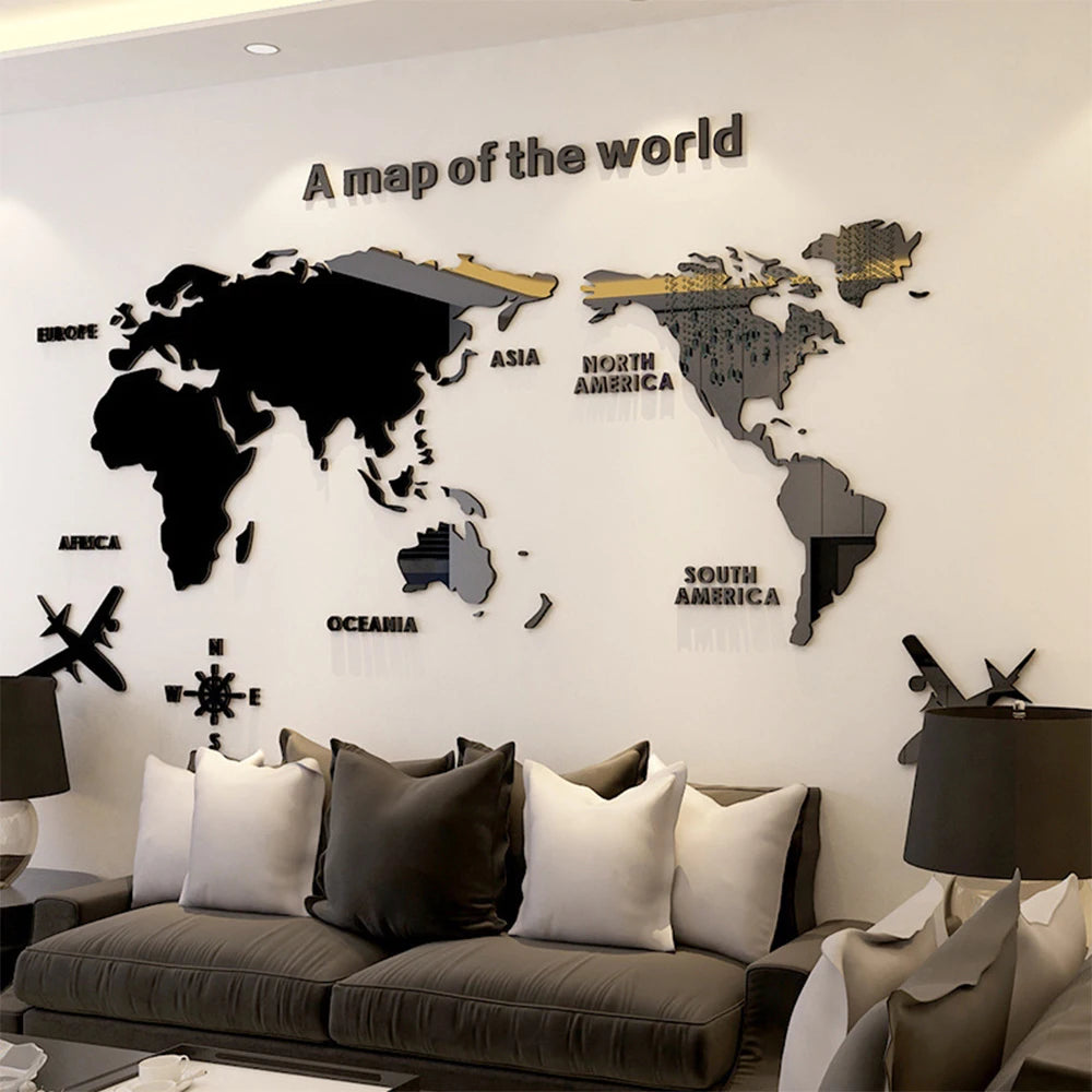 3D Acrylic World Map Wall Sticker – Multi-Size & Colour Options for Home & Office Decor