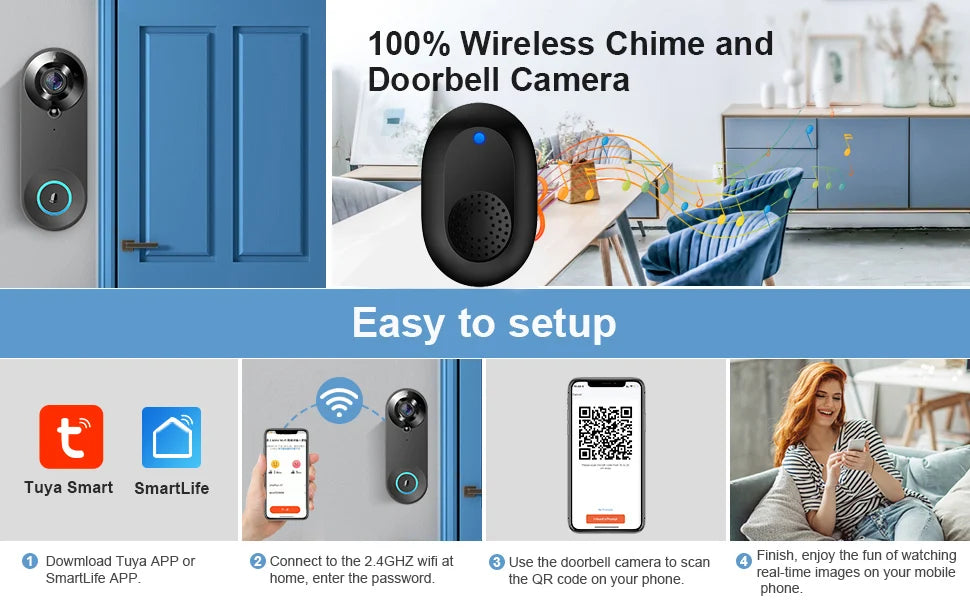 WiFi Smart Video Doorbell – 1080P Full HD | PIR Motion Detection | Two-Way Audio | Secure Cloud Storage