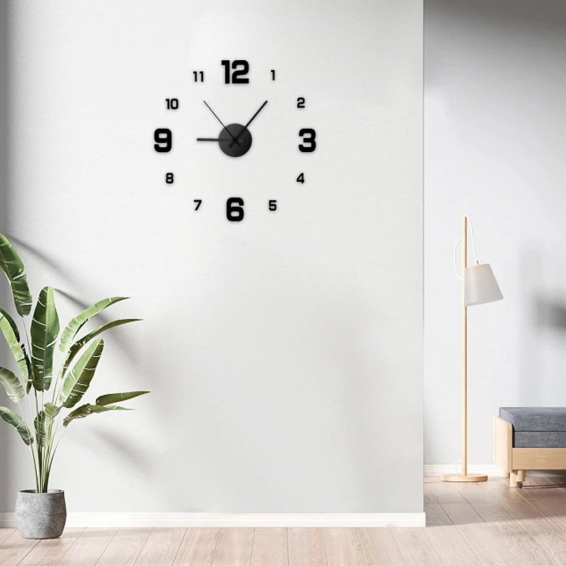 Frameless DIY Wall Clock – Silent Large Modern Wall Sticker Clock for Living Room, Office & Bedroom