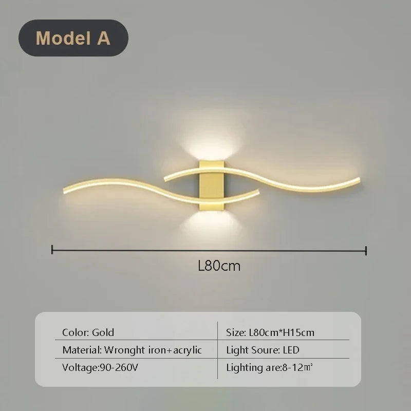 Modern LED Wall Lamp – Remote-Controlled, Dimmable Light for Living Room, Bedroom & Hallways (Black/Gold, 60–100cm)