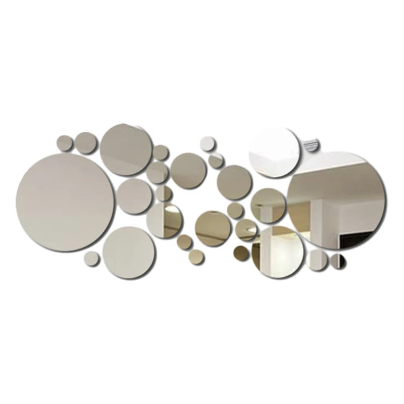 26-Piece 3D Acrylic Mirror Wall Stickers – Round DIY Décor for Bedroom, Living Room, or Office (Silver/Gold)