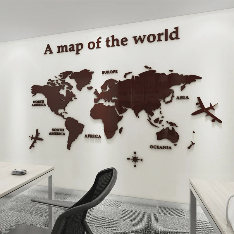 3D Acrylic World Map Wall Sticker – Multi-Size & Colour Options for Home & Office Decor