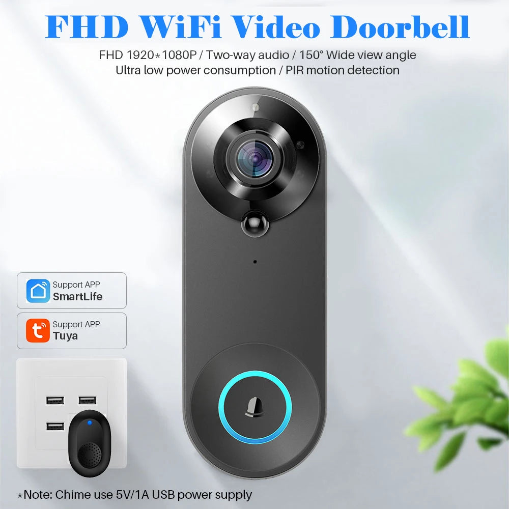 WiFi Smart Video Doorbell – 1080P Full HD | PIR Motion Detection | Two-Way Audio | Secure Cloud Storage