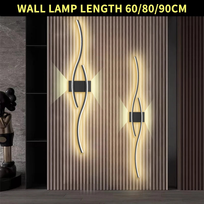Modern LED Wall Lamp – Remote-Controlled, Dimmable Light for Living Room, Bedroom & Hallways (Black/Gold, 60–100cm)