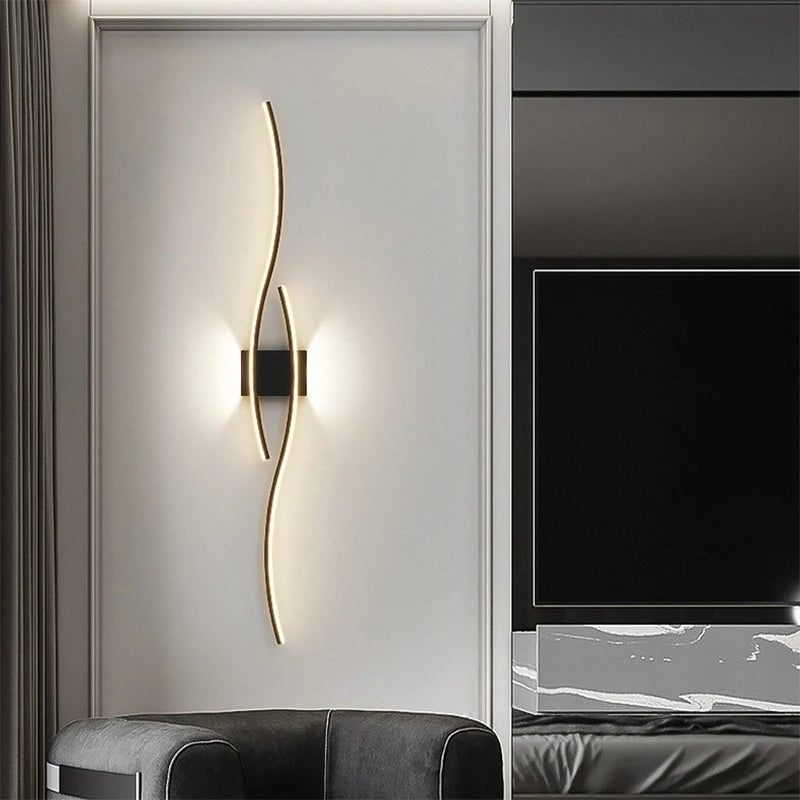 Modern LED Wall Lamp – Remote-Controlled, Dimmable Light for Living Room, Bedroom & Hallways (Black/Gold, 60–100cm)