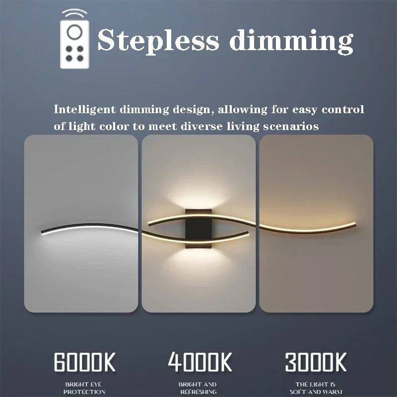 Modern LED Wall Lamp – Remote-Controlled, Dimmable Light for Living Room, Bedroom & Hallways (Black/Gold, 60–100cm)
