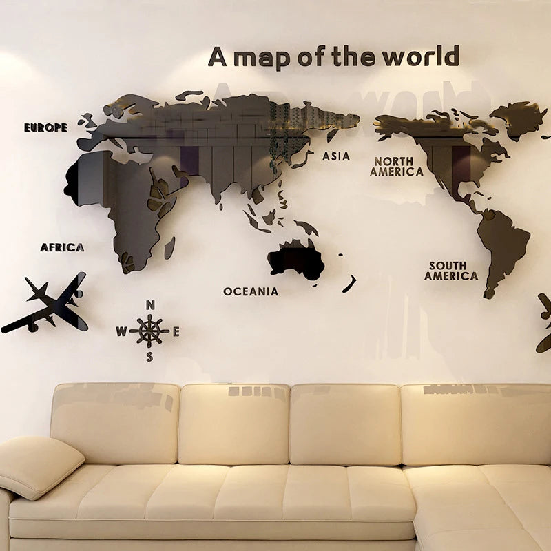 3D Acrylic World Map Wall Sticker – Multi-Size & Colour Options for Home & Office Decor