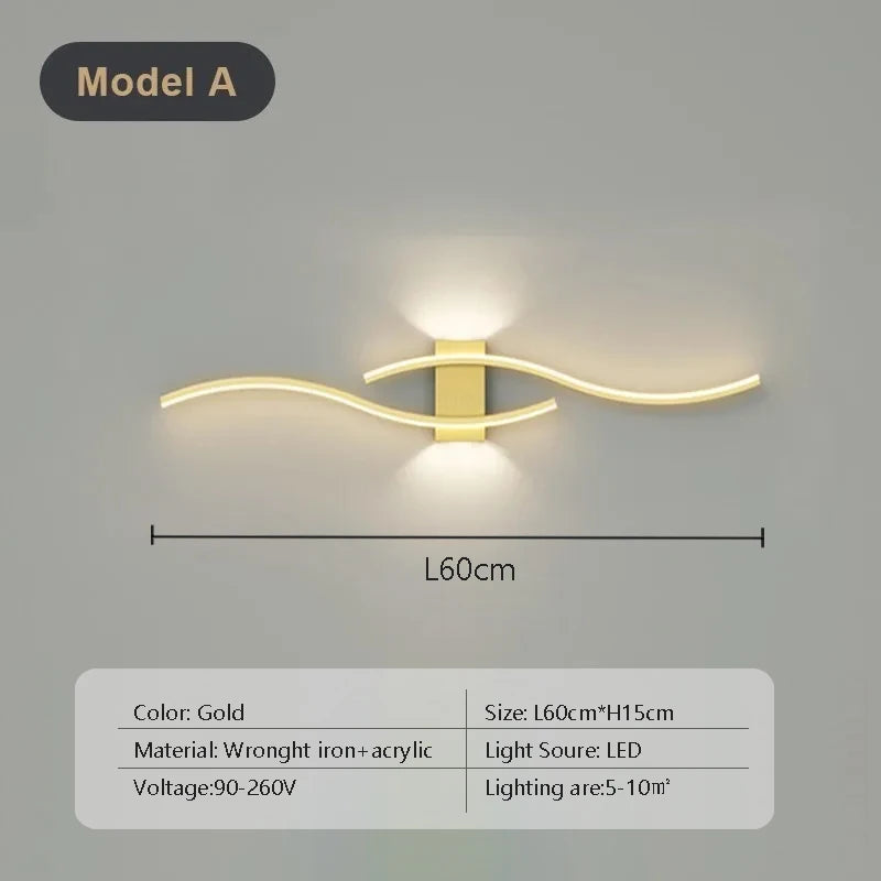 Modern LED Wall Lamp – Remote-Controlled, Dimmable Light for Living Room, Bedroom & Hallways (Black/Gold, 60–100cm)