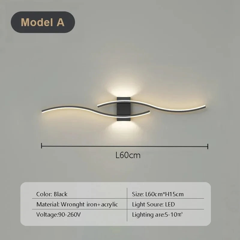 Modern LED Wall Lamp – Remote-Controlled, Dimmable Light for Living Room, Bedroom & Hallways (Black/Gold, 60–100cm)