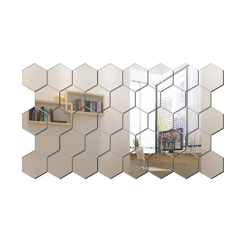 45pcs Hexagon Mirror Wall Stickers – DIY Acrylic Decorative Tiles for Home Walls (4.6 x 4 cm)