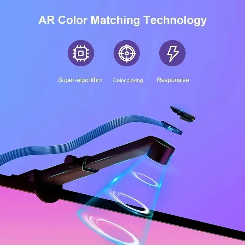 AR Color Matching Technology with smartphone and colorful display on a gradient background