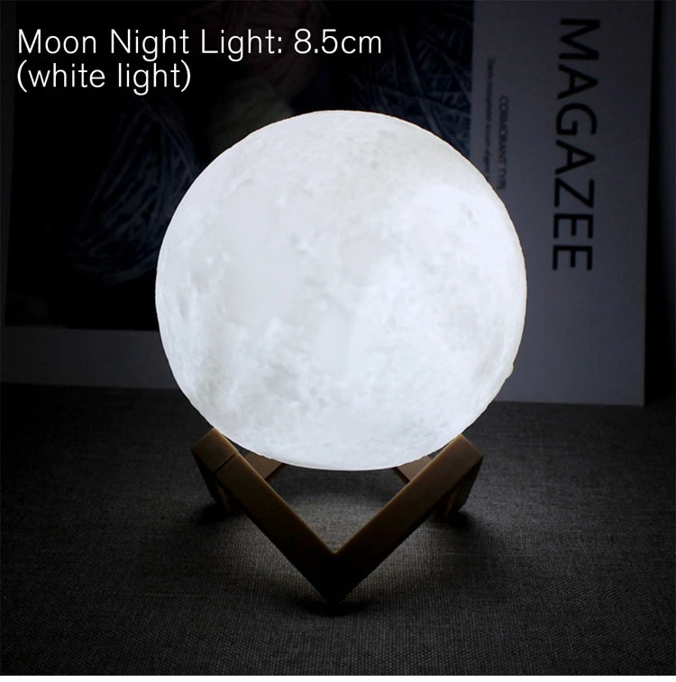 8.5cm LED Moon Lamp – 7 Color Changing Night Light with Stand | Battery Powered for Kids, Gifts & Bedroom Decor