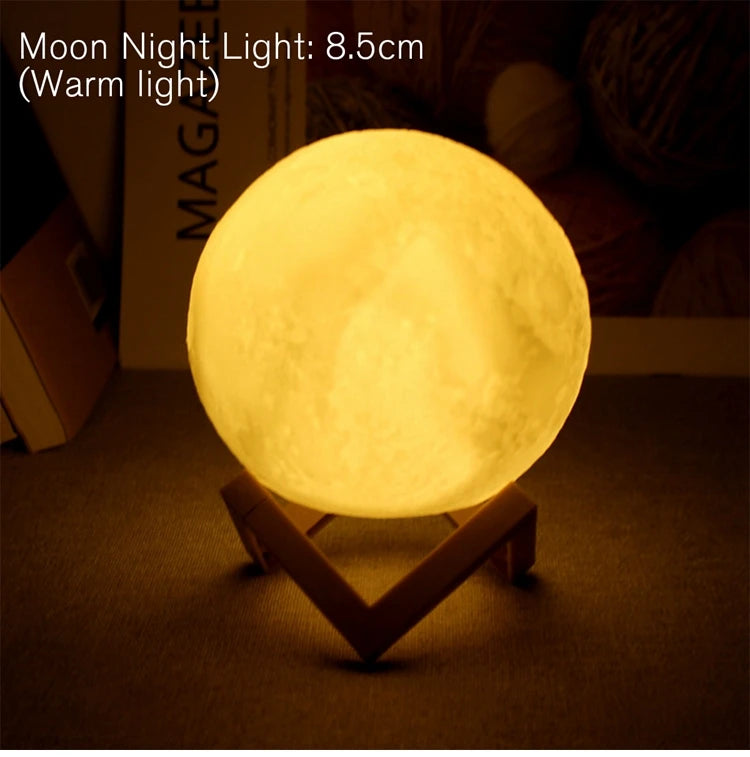 8.5cm LED Moon Lamp – 7 Color Changing Night Light with Stand | Battery Powered for Kids, Gifts & Bedroom Decor