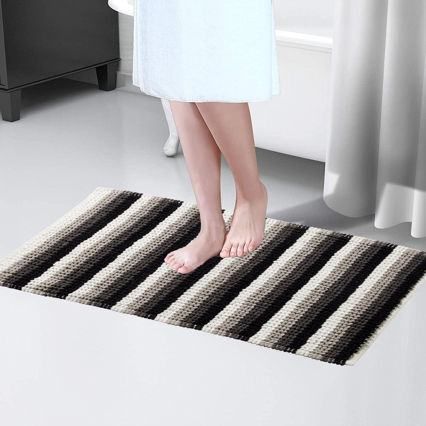 Padstow Super Soft Absorbent Stripe Bathmat 50 x 80 cm Quick-Drying Anti-Slip Durable Bathroom Accessory
