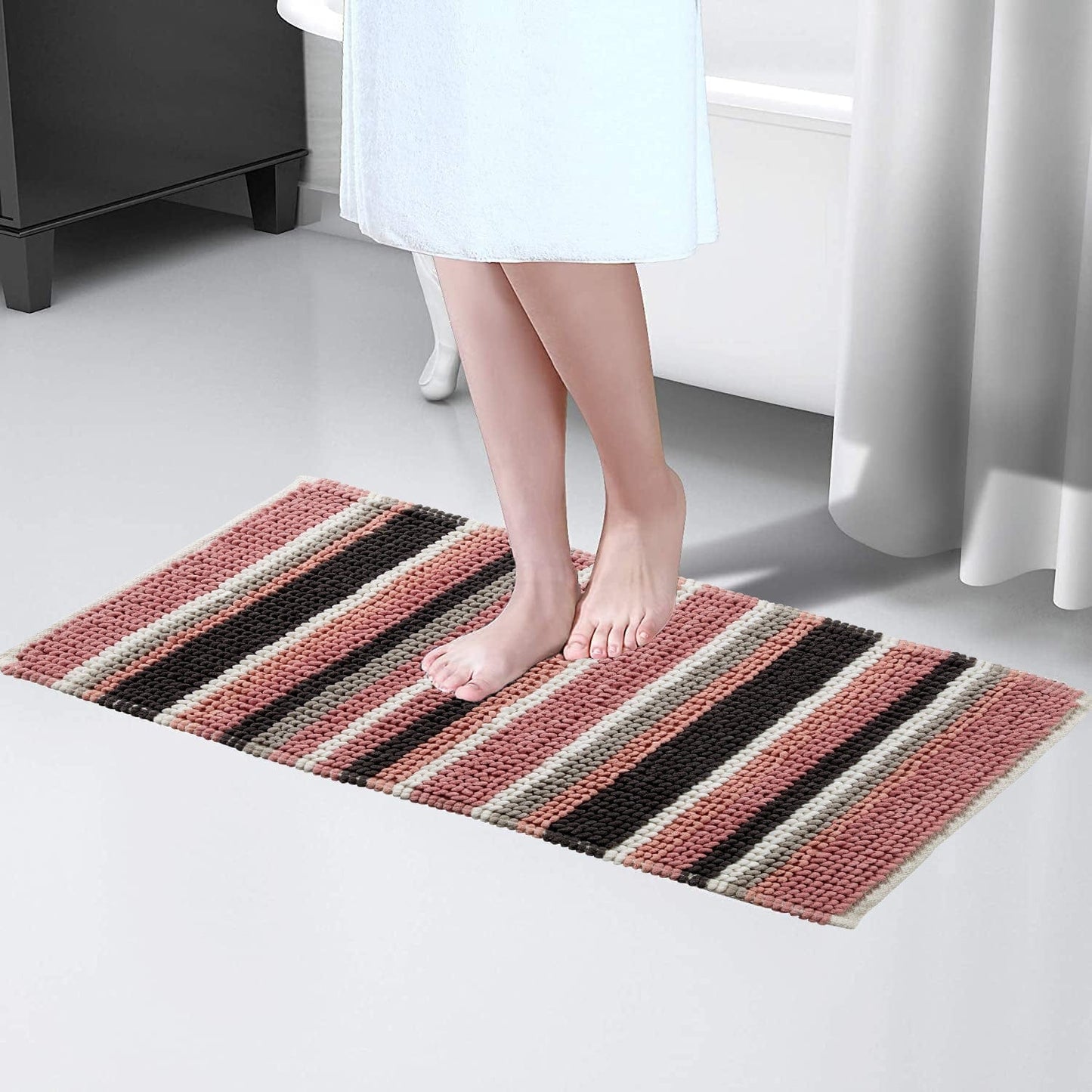 Padstow Super Soft Absorbent Stripe Bathmat 50 x 80 cm Quick-Drying Anti-Slip Durable Bathroom Accessory