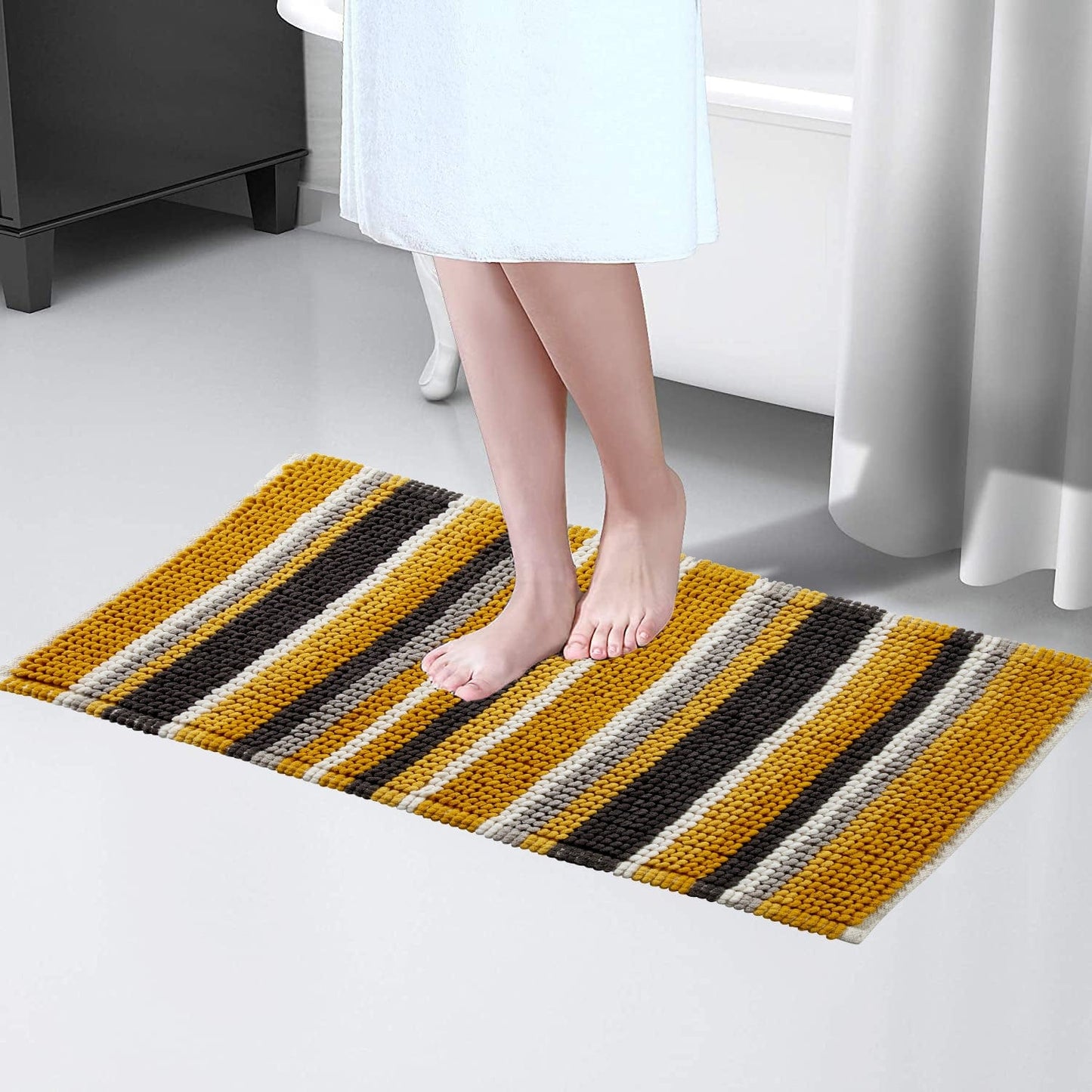 Padstow Super Soft Absorbent Stripe Bathmat 50 x 80 cm Quick-Drying Anti-Slip Durable Bathroom Accessory