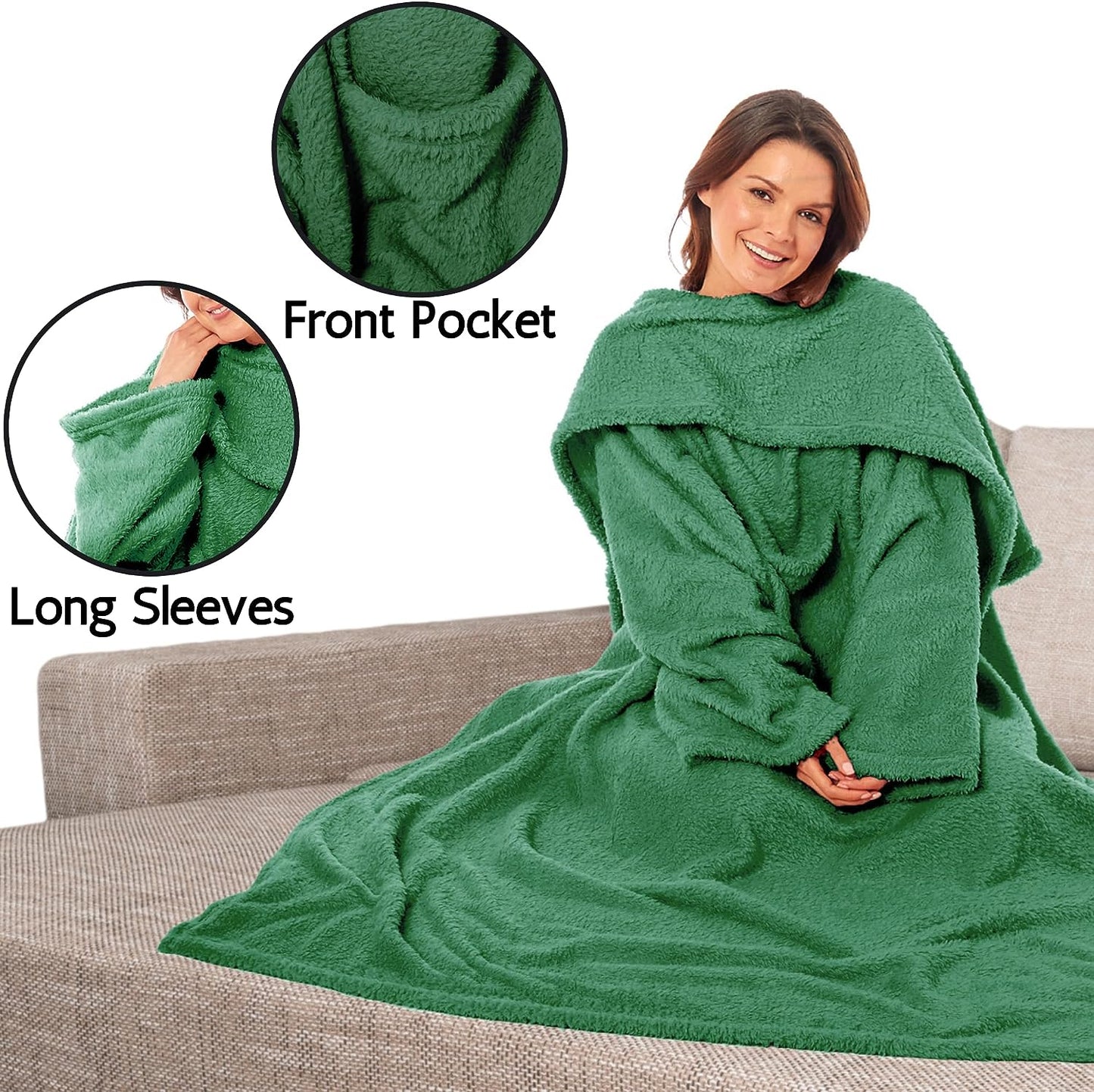 Ultra Soft Cozy Fleece Wearable TV Blanket with Sleeves and Pocket Throw for Lounging and Reading for Women and Men 140x183cm Multiple Colors