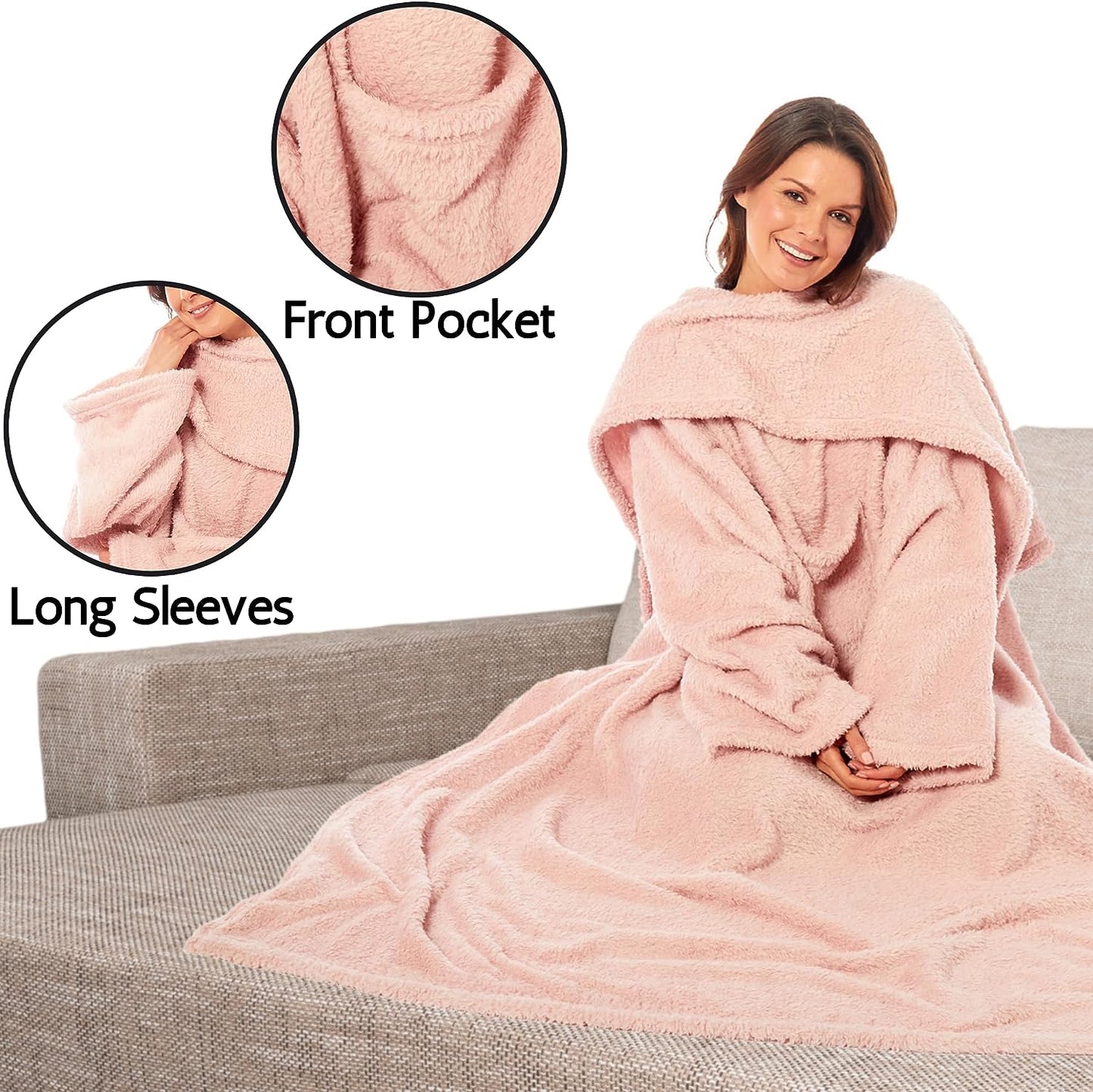 Ultra Soft Cozy Fleece Wearable TV Blanket with Sleeves and Pocket Throw for Lounging and Reading for Women and Men 140x183cm Multiple Colors