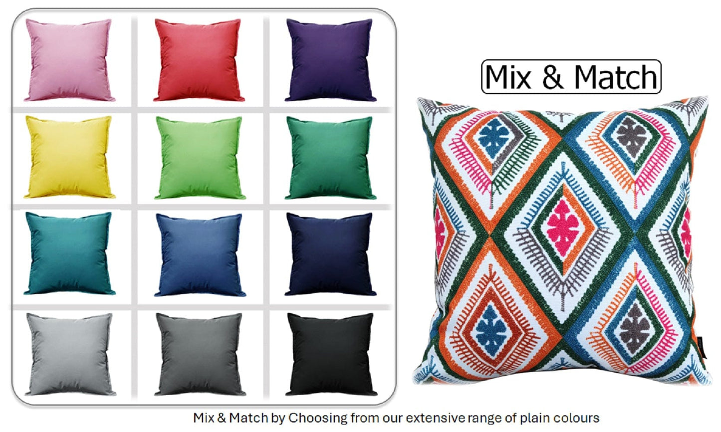 Vibrant Meze Outdoor Waterproof Garden Bench Patio and Indoor Cushions Durable Polyester Hollow-Fibre Filled 43x43 cm