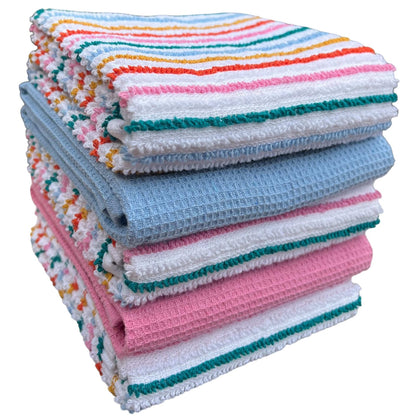 5 Pack Super Absorbent Cotton Kitchen Tea Towels Striped Quick Drying Reusable Ribbed Waffle 45cm x 65cm