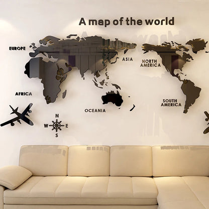 3D Acrylic World Map Wall Sticker – Multi-Size & Colour Options for Home & Office Decor