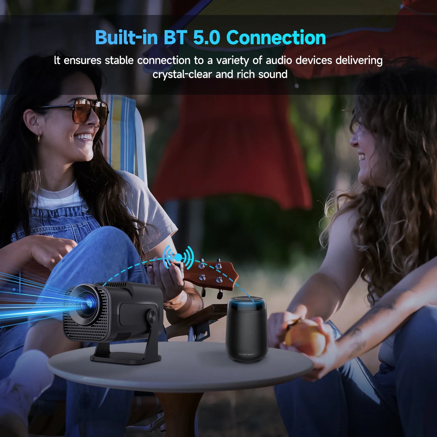 HY320 Mini Projector – Native 720P, 300 ANSI, Wi-Fi 6, Bluetooth 5.0, Android 11, 200” Display