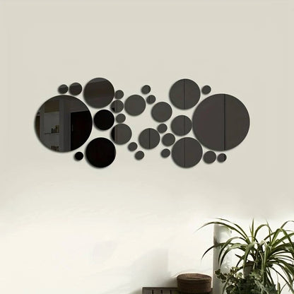 26-Piece 3D Acrylic Mirror Wall Stickers – Round DIY Décor for Bedroom, Living Room, or Office (Silver/Gold)