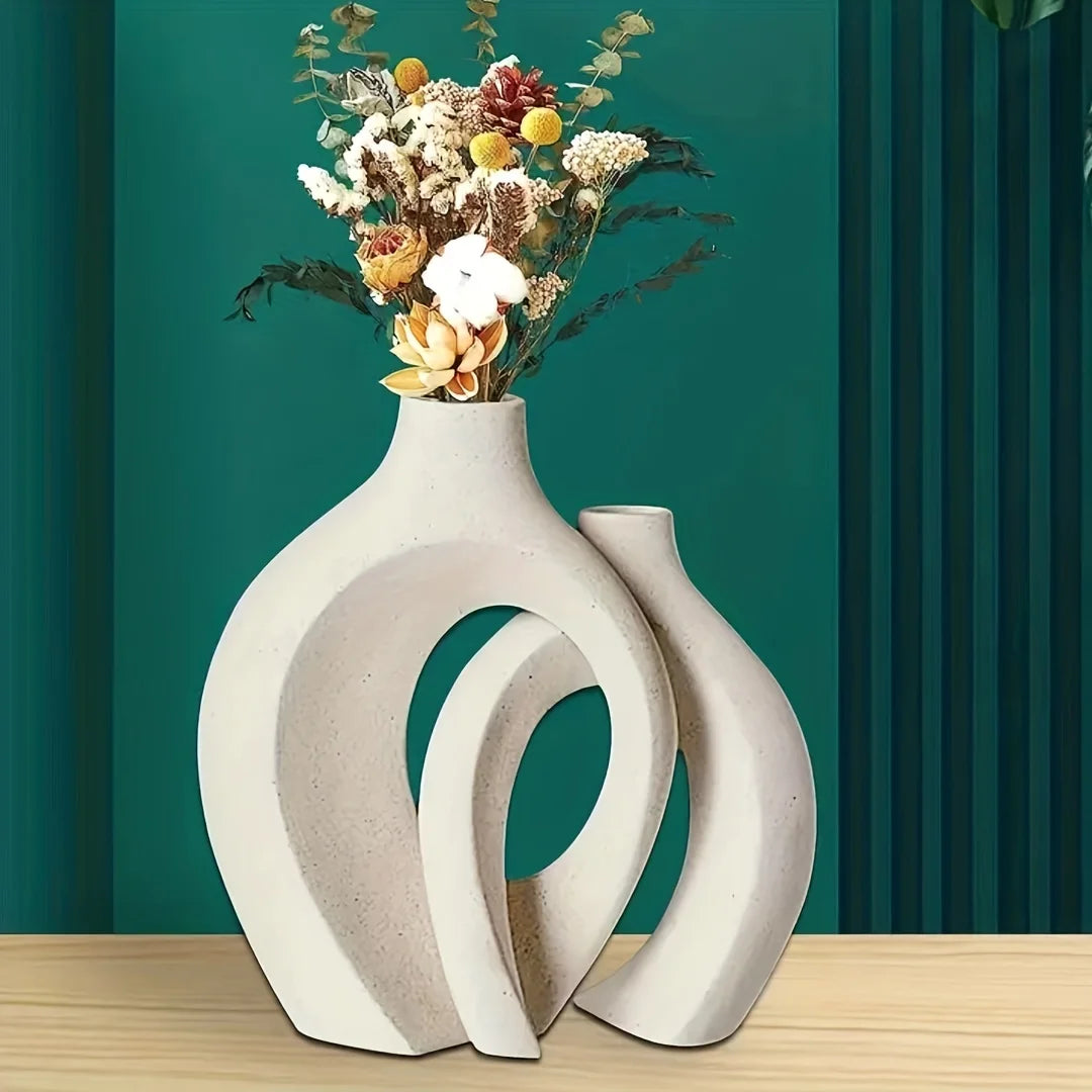 Nordic Hollow Ceramic Vase (Set of 2)