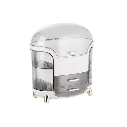 Stylish Makeup Storage Box 28x20x34cm Large Capacity Organizer with Drawers Lipstick Holders Rotating Brush Compartments,White
