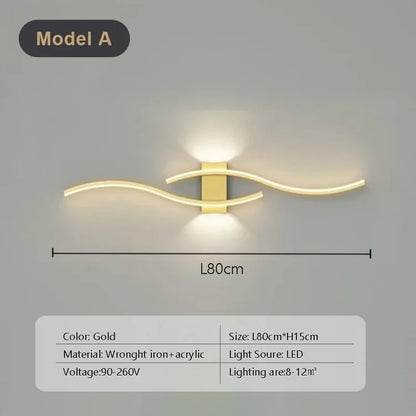 Modern LED Wall Lamp – Remote-Controlled, Dimmable Light for Living Room, Bedroom & Hallways (Black/Gold, 60–100cm)