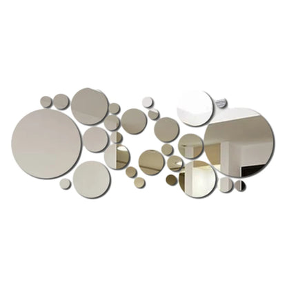 26-Piece 3D Acrylic Mirror Wall Stickers – Round DIY Décor for Bedroom, Living Room, or Office (Silver/Gold)