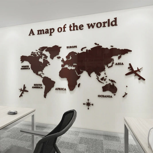 3D Acrylic World Map Wall Sticker – Multi-Size & Colour Options for Home & Office Decor