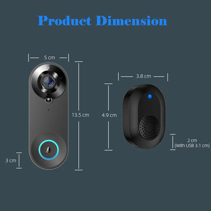 WiFi Smart Video Doorbell – 1080P Full HD | PIR Motion Detection | Two-Way Audio | Secure Cloud Storage