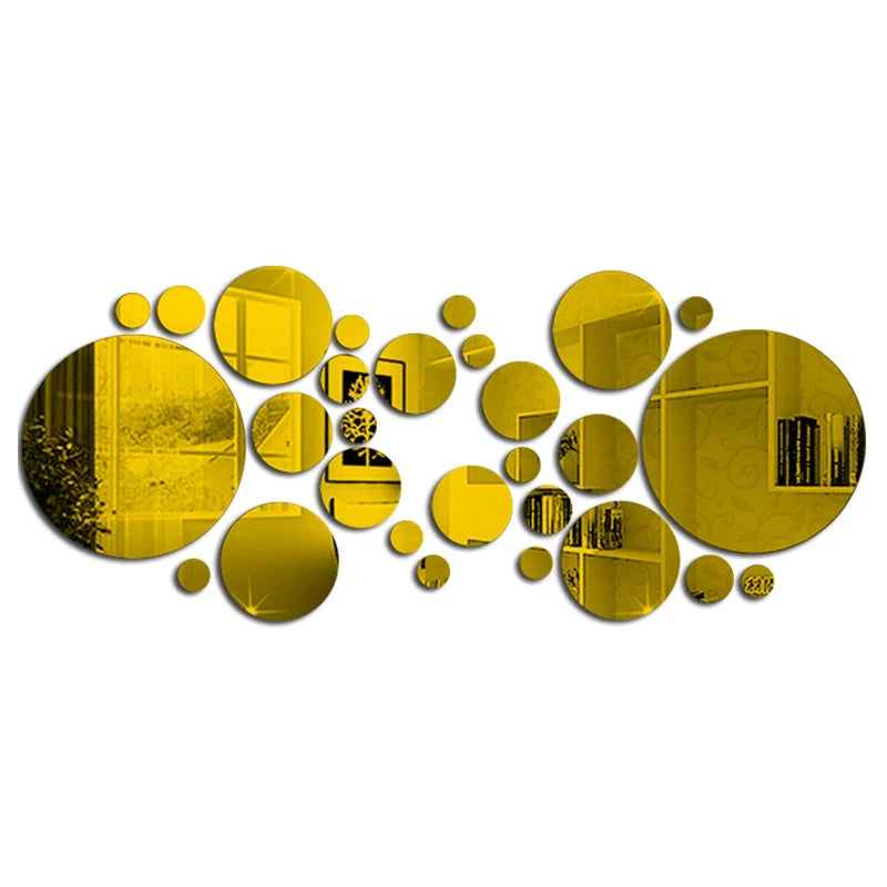 26-Piece 3D Acrylic Mirror Wall Stickers – Round DIY Décor for Bedroom, Living Room, or Office (Silver/Gold)