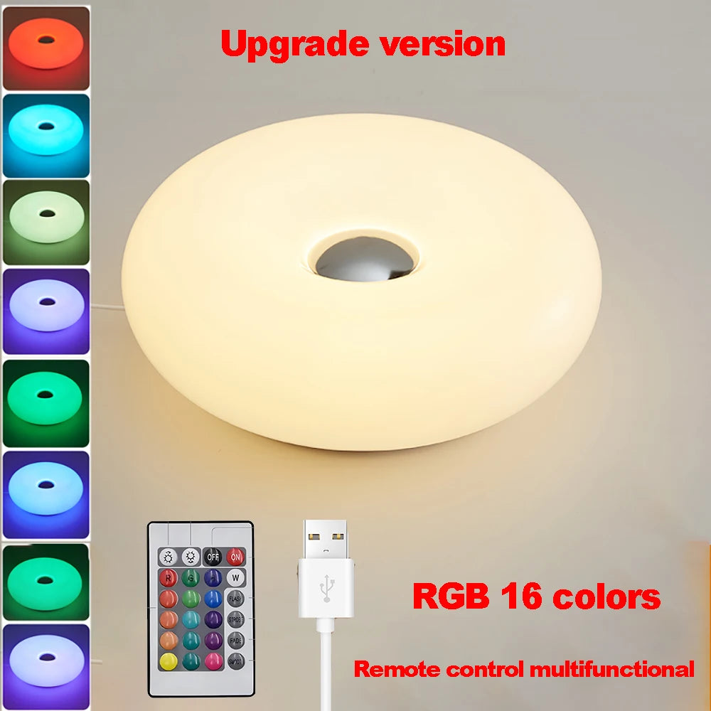GlowLoop Donut LED Touch Lamp – Minimalist USB Night Light with RGB & Warm Light Modes