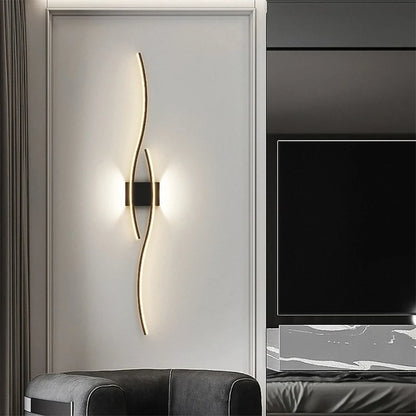 Modern LED Wall Lamp – Remote-Controlled, Dimmable Light for Living Room, Bedroom & Hallways (Black/Gold, 60–100cm)