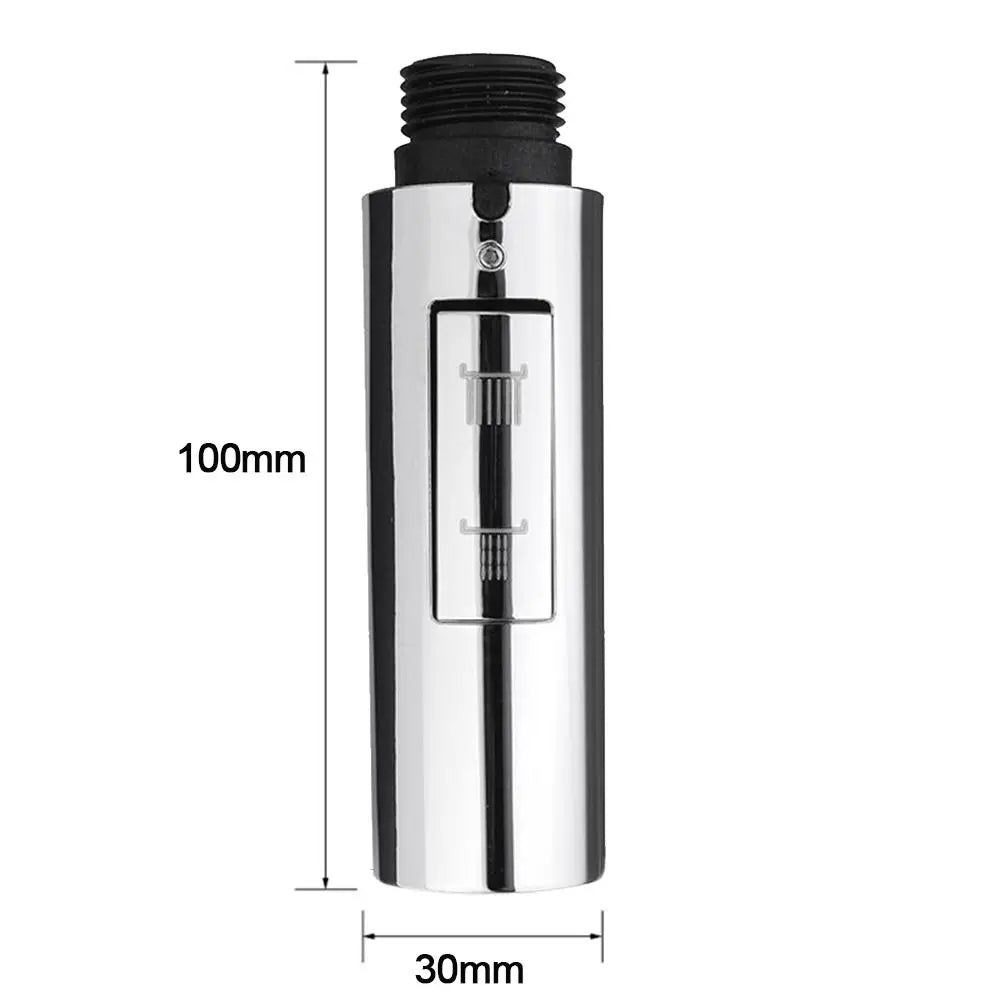 Chrome bathroom faucet handle with dimensions on a white background