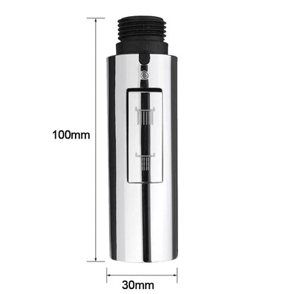 Chrome bathroom faucet handle with dimensions on a white background