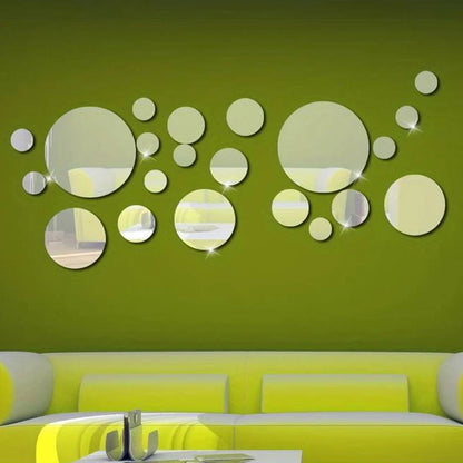 26-Piece 3D Acrylic Mirror Wall Stickers – Round DIY Décor for Bedroom, Living Room, or Office (Silver/Gold)