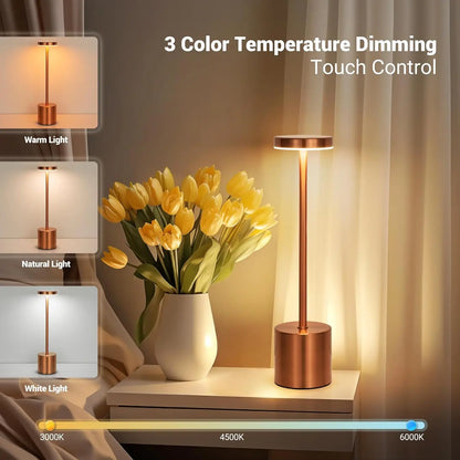 LED Touch Table Lamp – Rechargeable, Wireless, Dimmable Bedside Light for Home, Restaurant & Office
