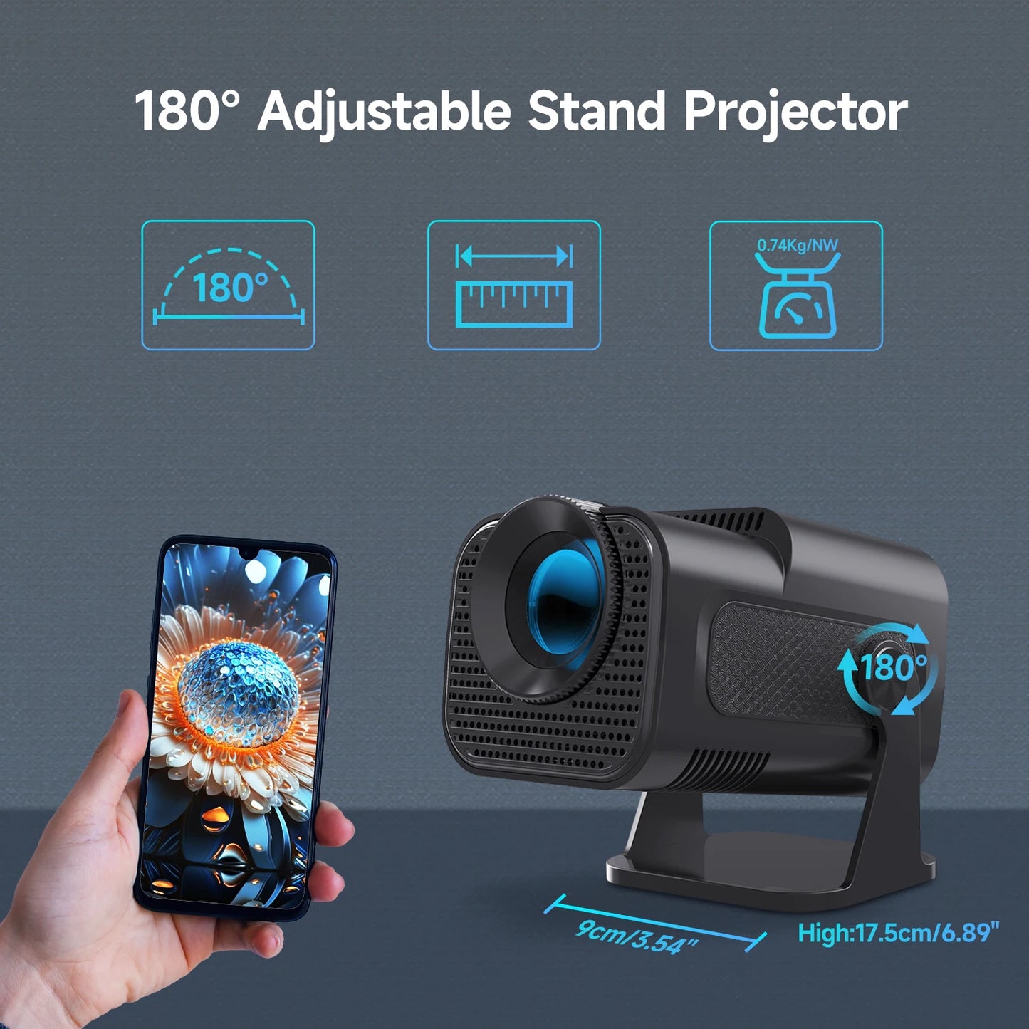 HY320 Mini Projector – Native 720P, 300 ANSI, Wi-Fi 6, Bluetooth 5.0, Android 11, 200” Display