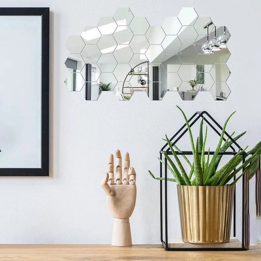 45pcs Hexagon Mirror Wall Stickers – DIY Acrylic Decorative Tiles for Home Walls (4.6 x 4 cm)